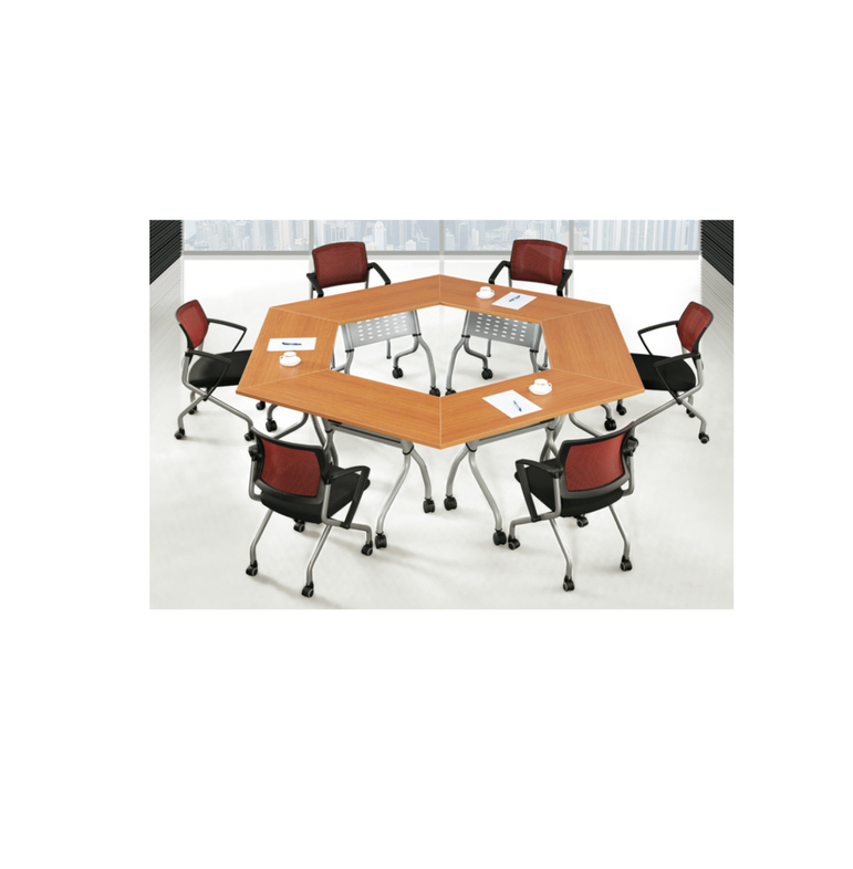 Foldable Training Table with Metal Modesty Panel – Trapezium shape