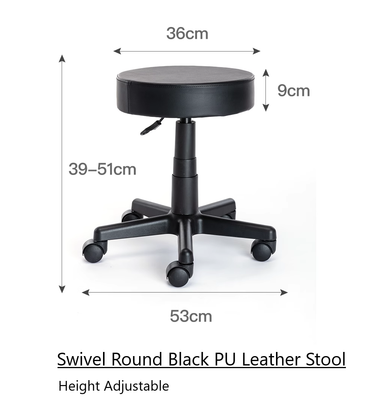 Height Adjustable Swivel Round Stool - PU Leather Black(Pre-Order)