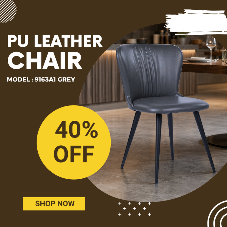 PU Leather Upholstered Dining Chair - 9163A1 Grey